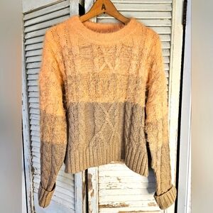 &Merci Cable Knit Eyelash Yarn Cropped Sweater Orange & Tan Large